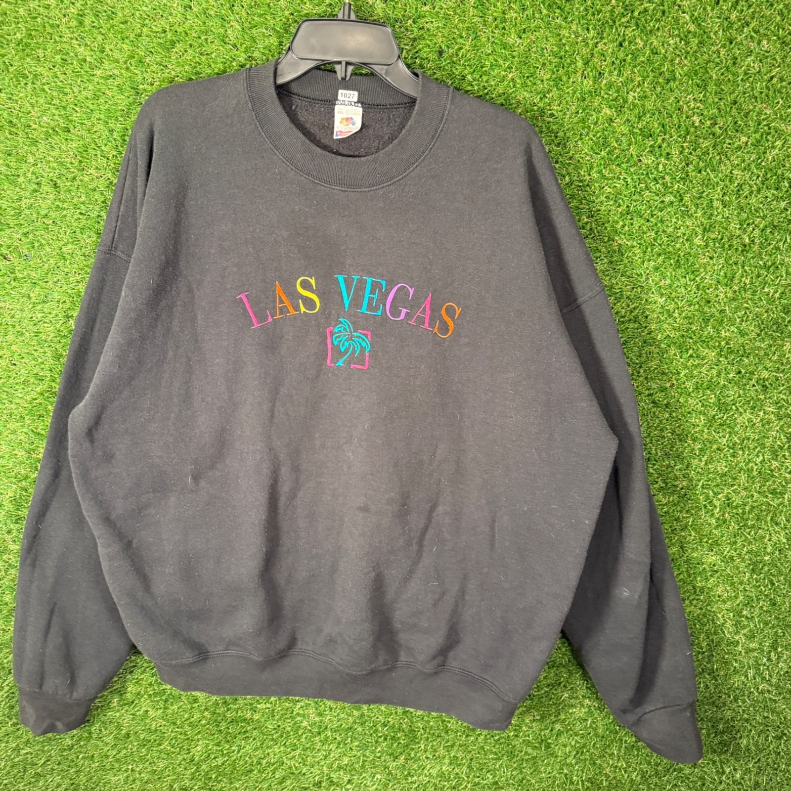 Vtg Fruit Of The Loom Las Vegas Sweatshirt Xxl Black Embroidered Crewneck 90's